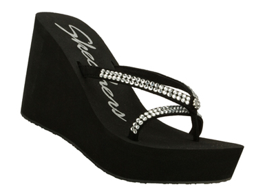 Skechers Arcades Slip and Slide Black Wedge Sandal 38152/BLK : American Athletics