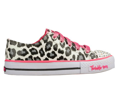 Skechers Girls Twinkly Toes Shuffles Wild Onez Leopard Print 